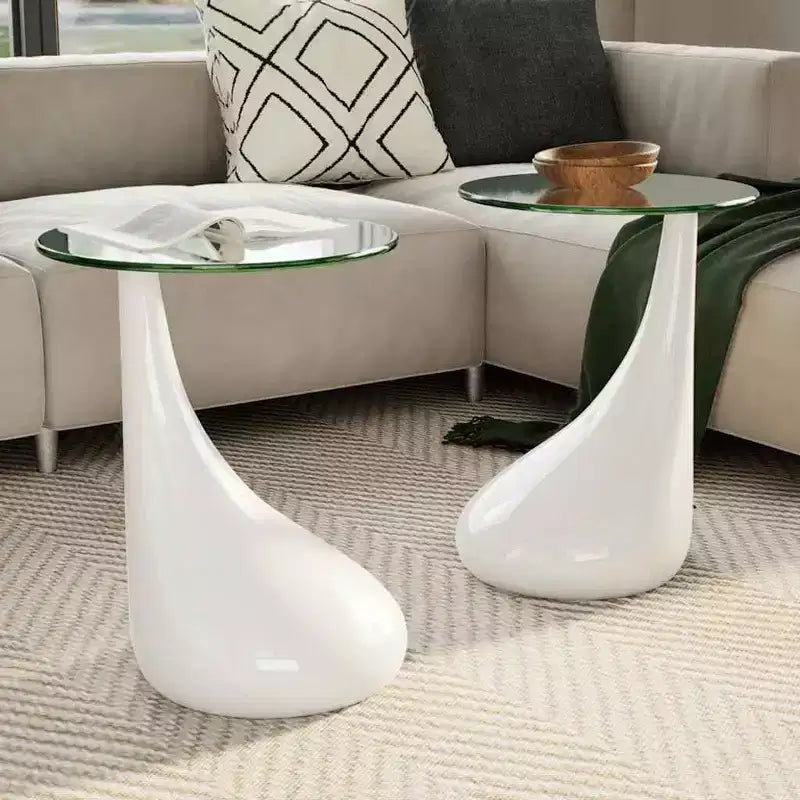 vidaXL Coffee Table End Table Living Room Side Table with Round Glass Top - Black 2-Pack