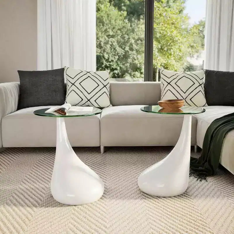 vidaXL Coffee Table End Table Living Room Side Table with Round Glass Top - Black 2-Pack