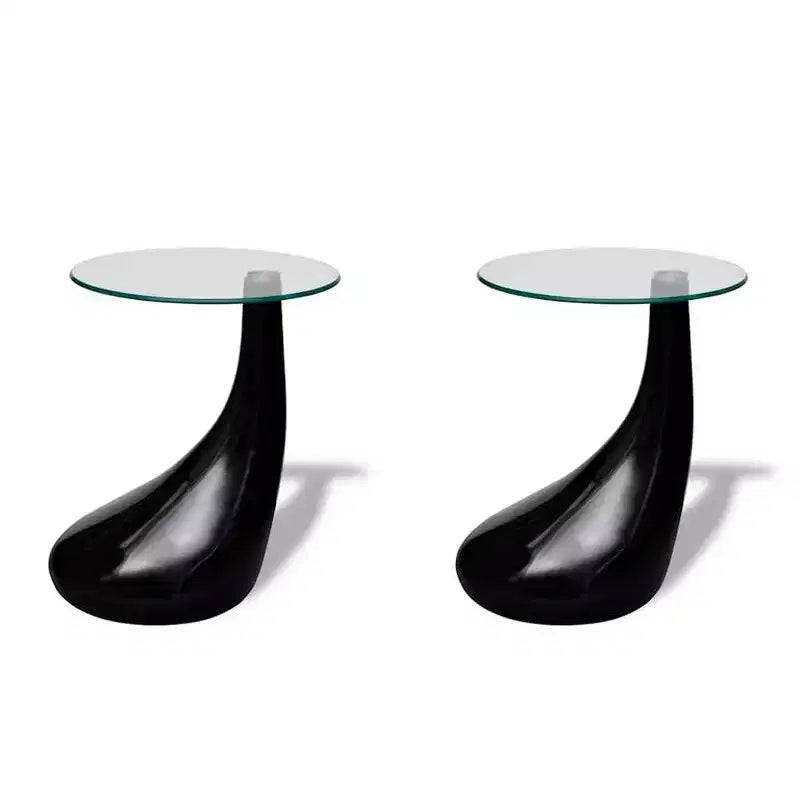 vidaXL Coffee Table End Table Living Room Side Table with Round Glass Top - Black 2-Pack