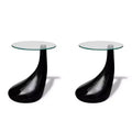 vidaXL Coffee Table End Table Living Room Side Table with Round Glass Top - Black 2-Pack