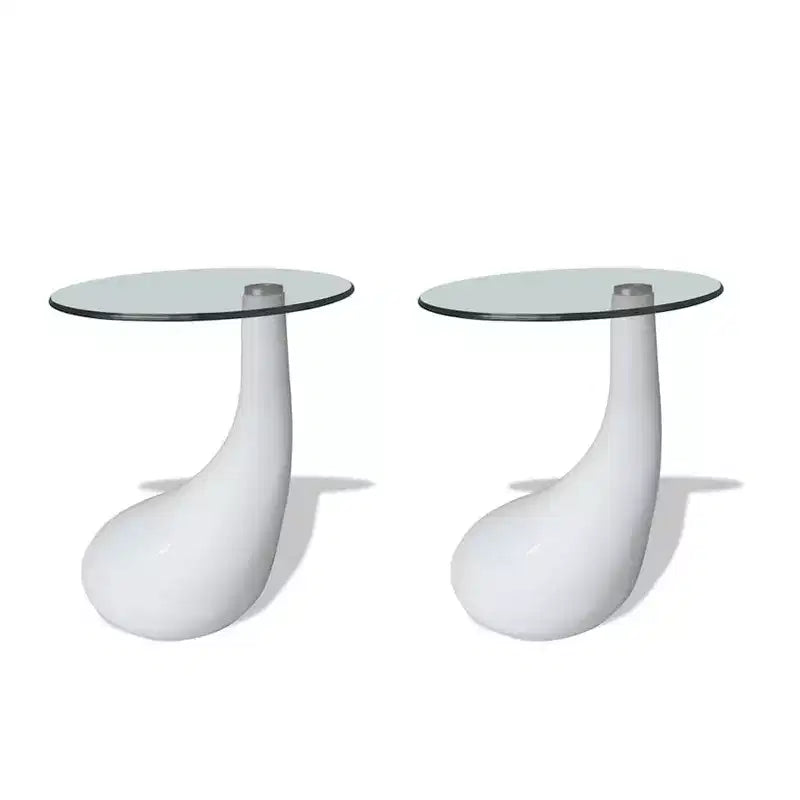 vidaXL Coffee Table End Table Living Room Side Table with Round Glass Top - Black 2-Pack