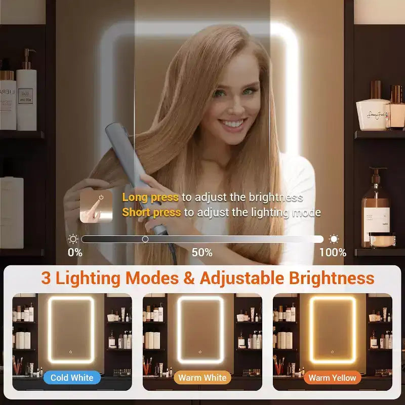 Makeup Table with Mirror & Lights, Makeup Vanity Desk, 3 Color Modes, with Power Outlet, Modern Vanity Table