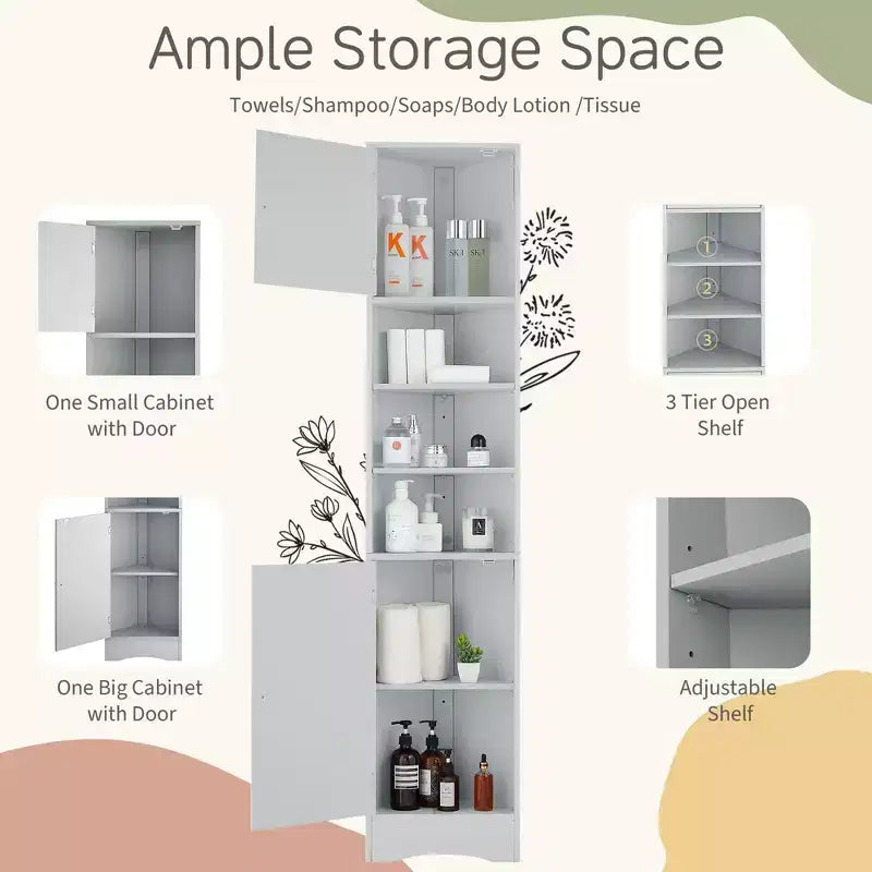 CASAINC 66.9H Tall Corner Cabinet with 2 Doors, Adjustable Shelves, Multi-Functional Storage