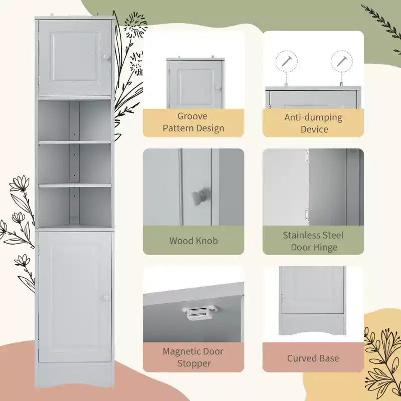 CASAINC 66.9H Tall Corner Cabinet with 2 Doors, Adjustable Shelves, Multi-Functional Storage