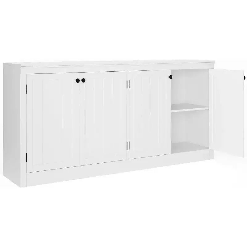 63 in Buffet Cabinet with Storage, Buffet Sideboard with 4 Striped Door, Modern Coffee Bar Cabinet, Kitchen Organization and Storage