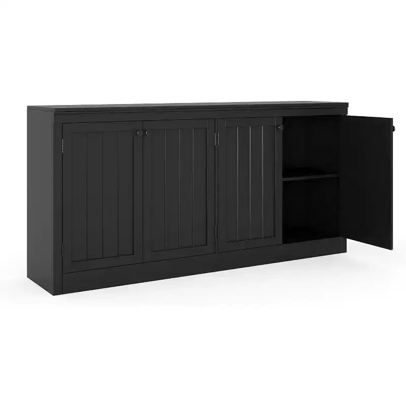 63 in Buffet Cabinet with Storage, Buffet Sideboard with 4 Striped Door, Modern Coffee Bar Cabinet, Kitchen Organization and Storage