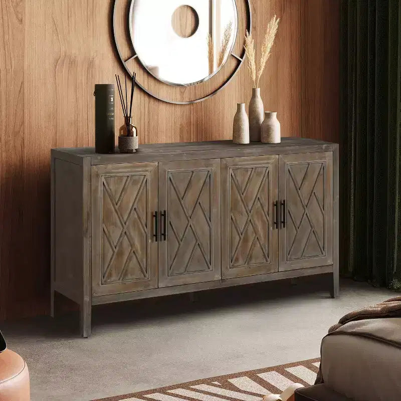 GDFStudio Feya 59.8'' Farmhouse Accent Cabinet with 4 Doors and Adjustable Shelves