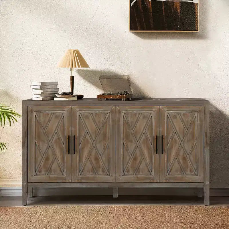 GDFStudio Feya 59.8'' Farmhouse Accent Cabinet with 4 Doors and Adjustable Shelves