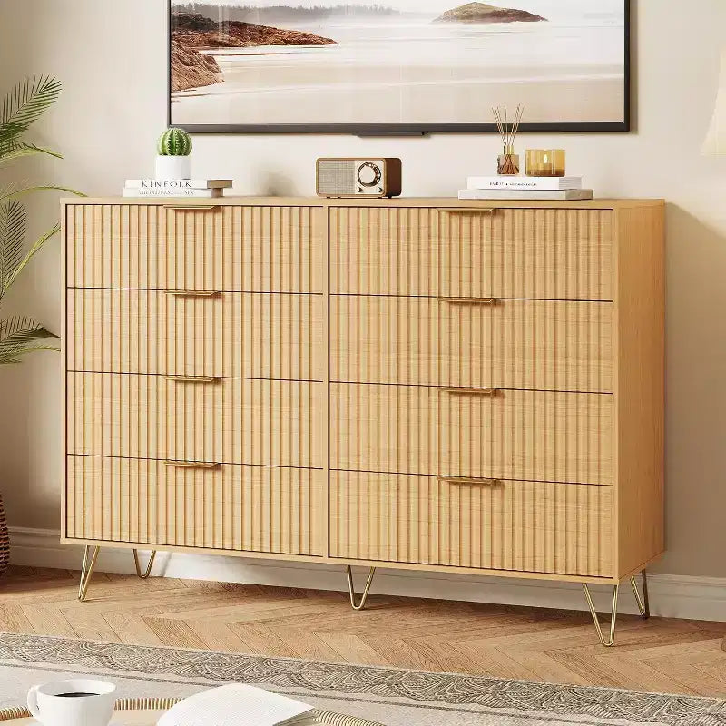 Acekool Fluted Dresser, 55 Wide Modern Bedroom Chest, Storage Organizer & TV Stand