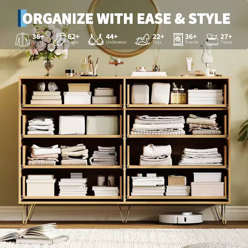 Acekool Fluted Dresser, 55 Wide Modern Bedroom Chest, Storage Organizer & TV Stand