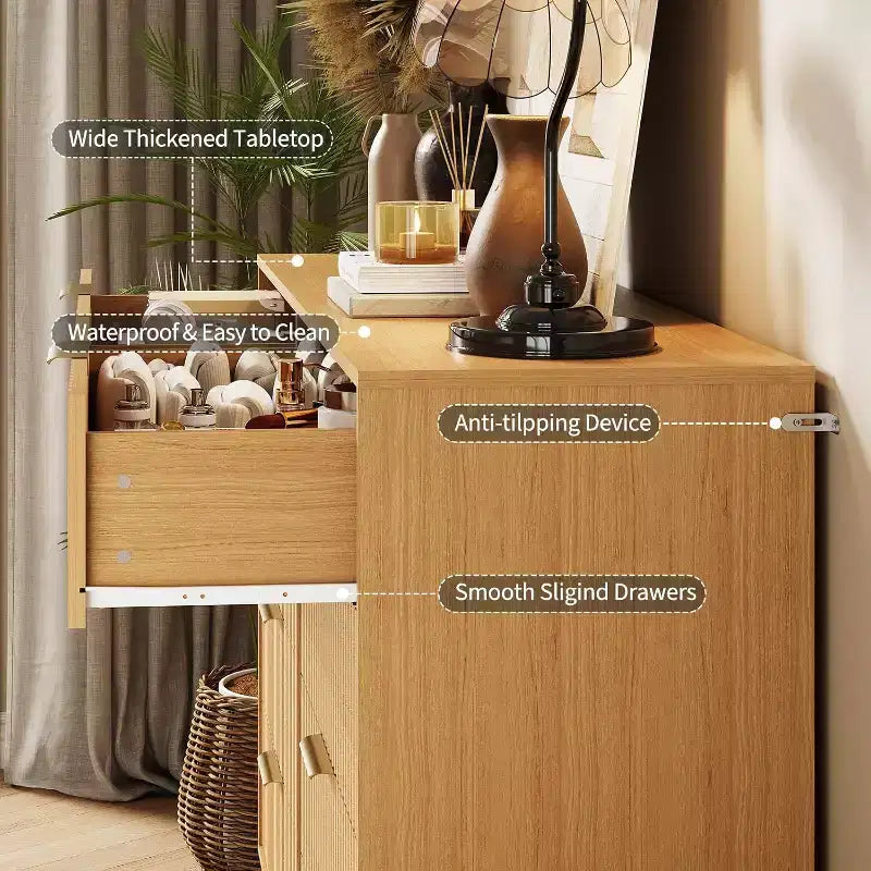 Acekool Fluted Dresser, 55 Wide Modern Bedroom Chest, Storage Organizer & TV Stand