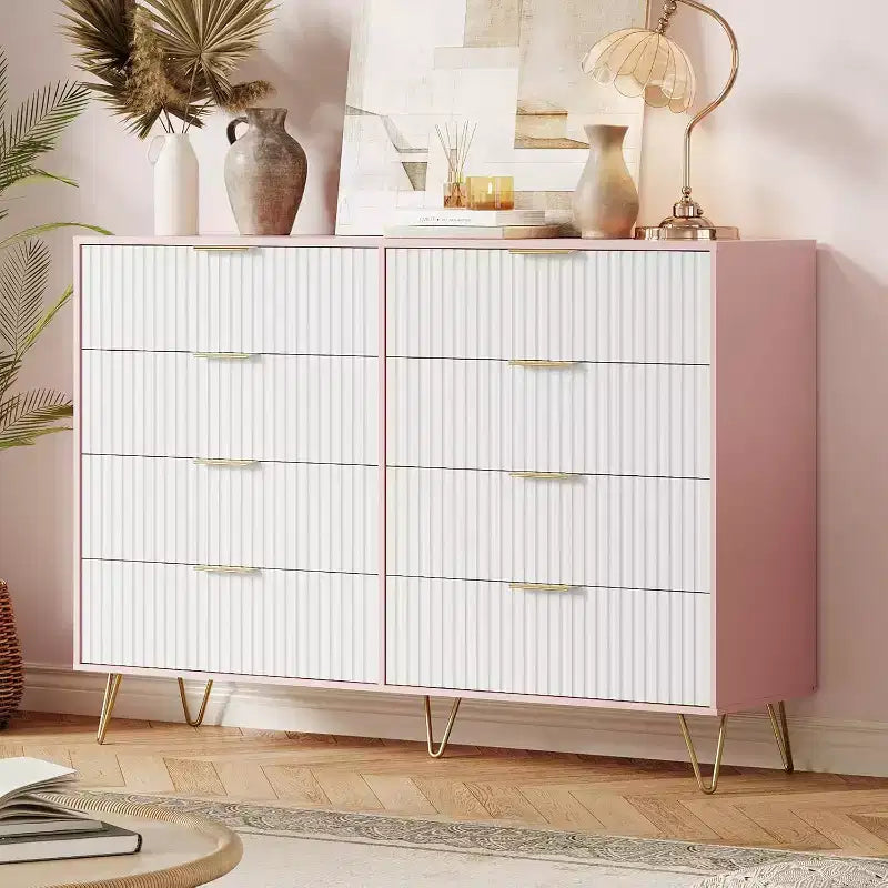 Acekool Fluted Dresser, 55 Wide Modern Bedroom Chest, Storage Organizer & TV Stand