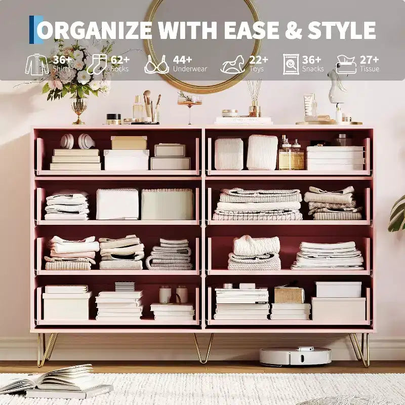 Acekool Fluted Dresser, 55 Wide Modern Bedroom Chest, Storage Organizer & TV Stand