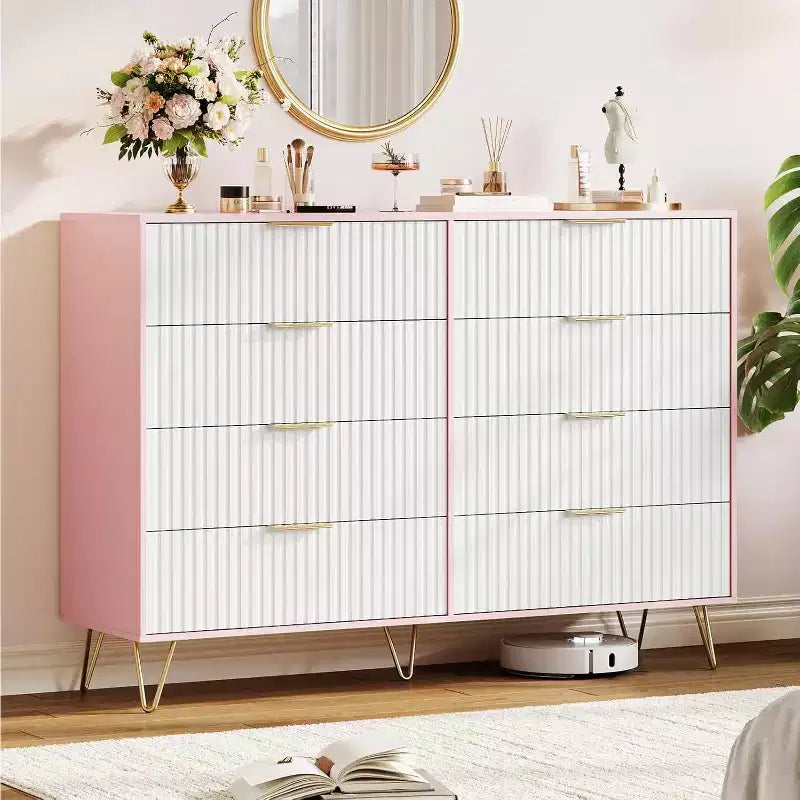 Acekool Fluted Dresser, 55 Wide Modern Bedroom Chest, Storage Organizer & TV Stand