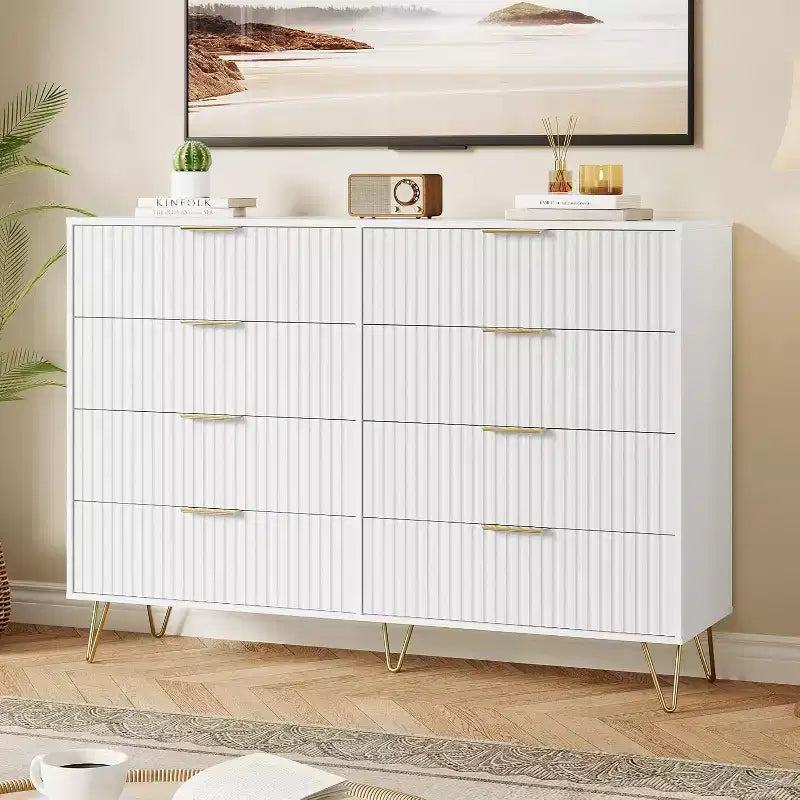 Acekool Fluted Dresser, 55 Wide Modern Bedroom Chest, Storage Organizer & TV Stand