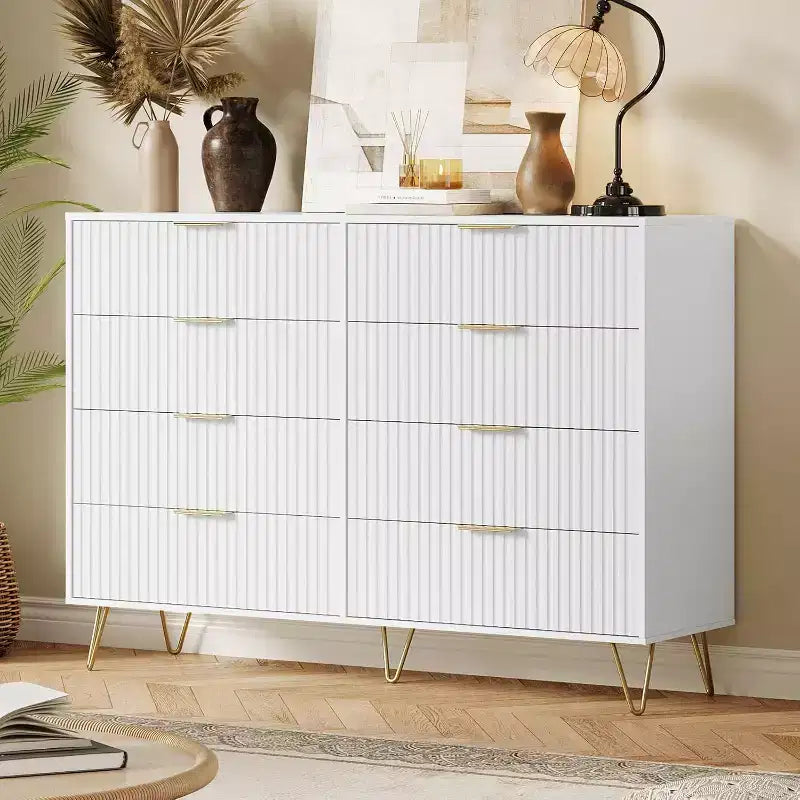Acekool Fluted Dresser, 55 Wide Modern Bedroom Chest, Storage Organizer & TV Stand
