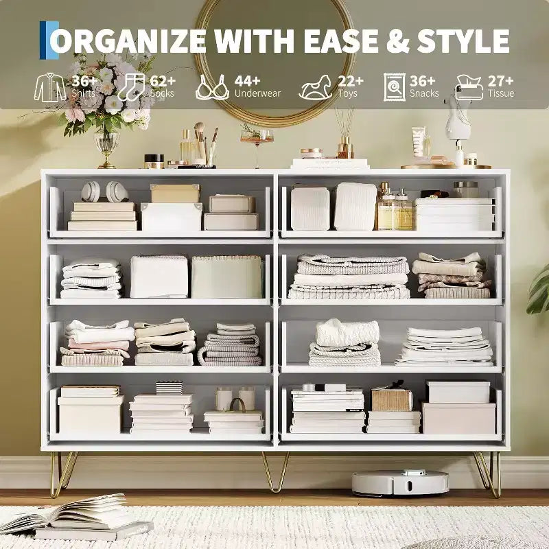 Acekool Fluted Dresser, 55 Wide Modern Bedroom Chest, Storage Organizer & TV Stand
