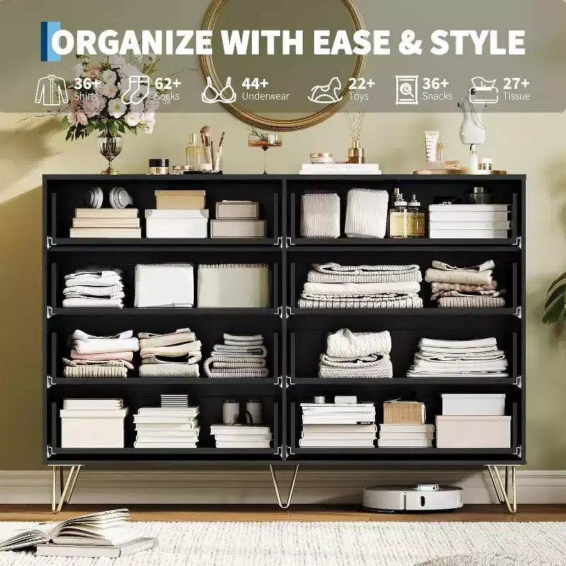 Acekool Fluted Dresser, 55 Wide Modern Bedroom Chest, Storage Organizer & TV Stand