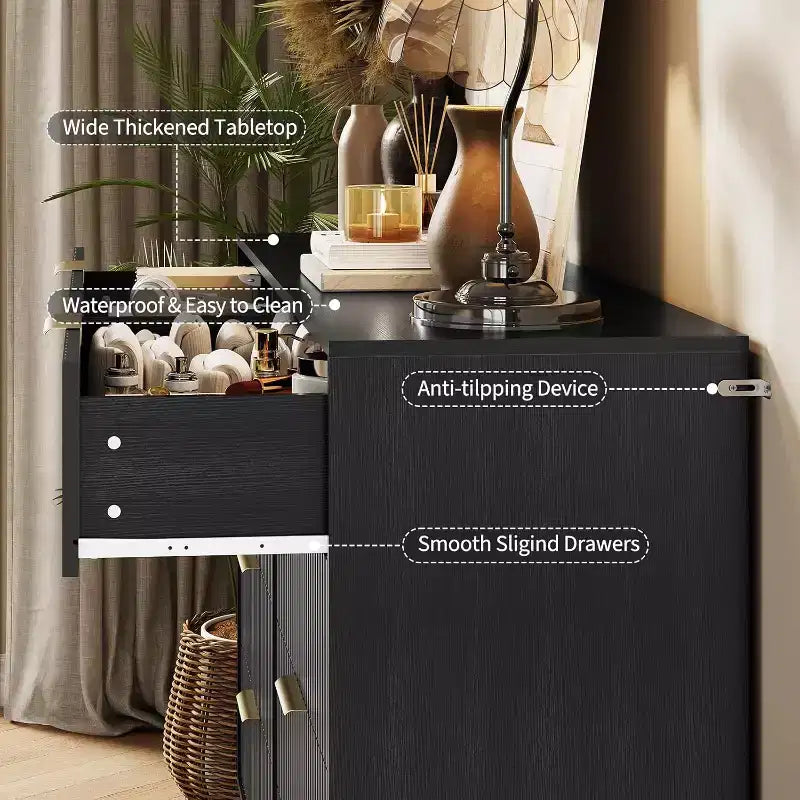 Acekool Fluted Dresser, 55 Wide Modern Bedroom Chest, Storage Organizer & TV Stand