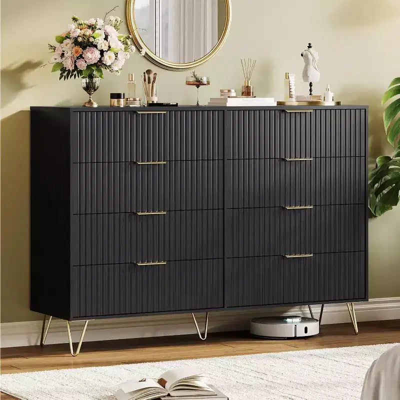Acekool Fluted Dresser, 55 Wide Modern Bedroom Chest, Storage Organizer & TV Stand