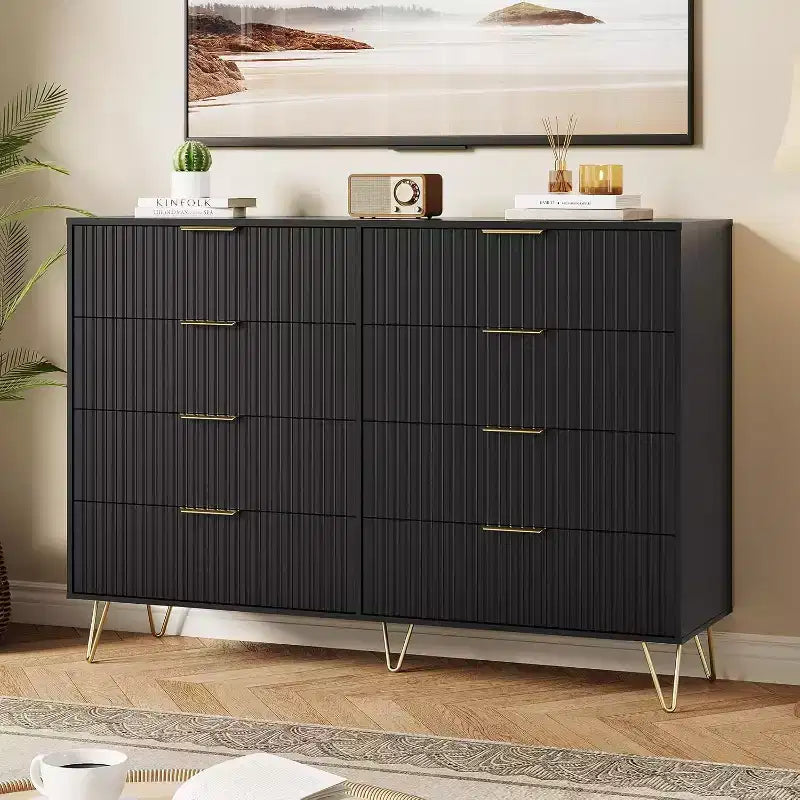 Acekool Fluted Dresser, 55 Wide Modern Bedroom Chest, Storage Organizer & TV Stand