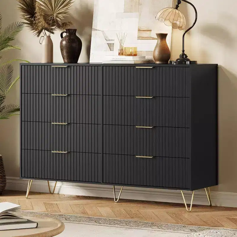 Acekool Fluted Dresser, 55 Wide Modern Bedroom Chest, Storage Organizer & TV Stand