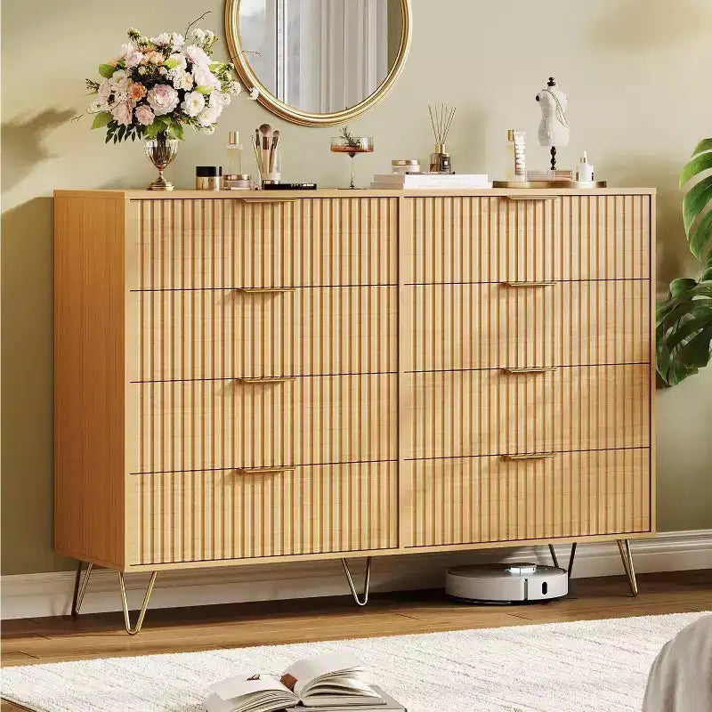 Acekool Fluted Dresser, 55 Wide Modern Bedroom Chest, Storage Organizer & TV Stand