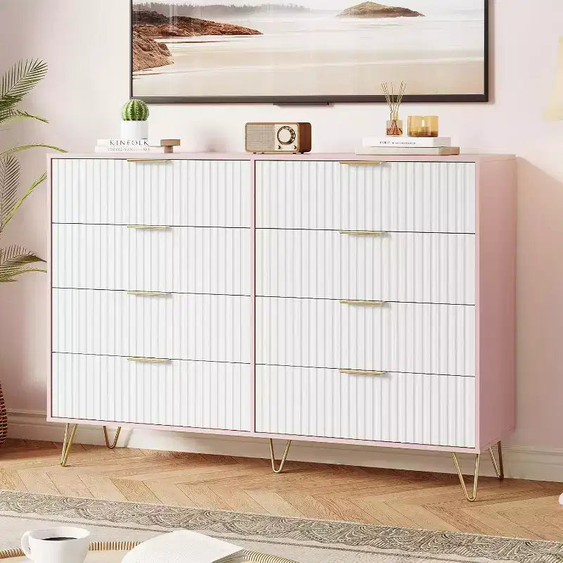 Acekool Fluted Dresser, 55 Wide Modern Bedroom Chest, Storage Organizer & TV Stand