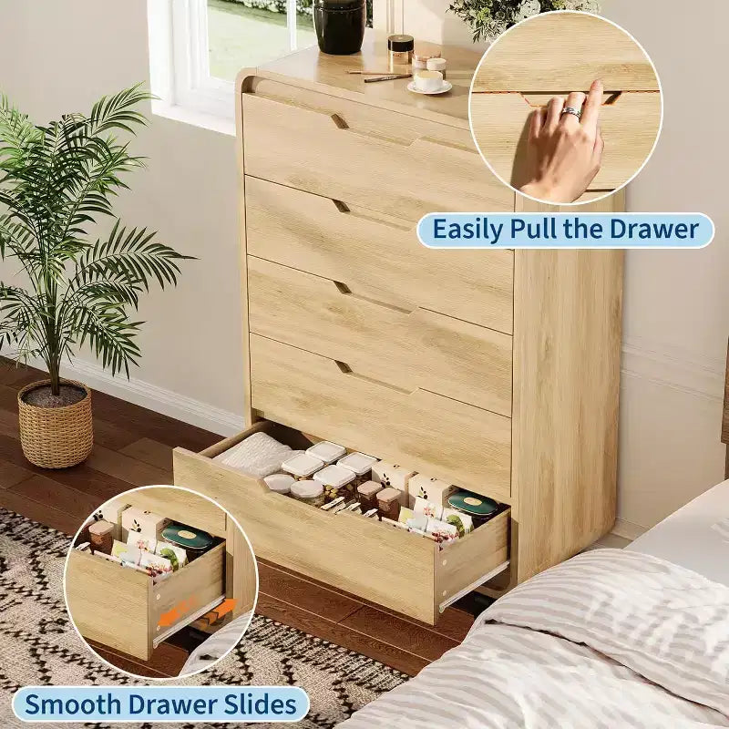 Acekool 5-Drawer Handleless Dresser, Modern Storage Chest for Bedroom or Apartment