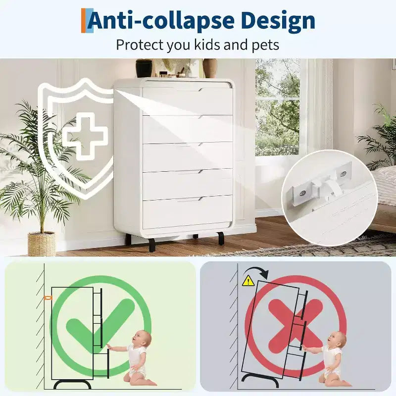 Acekool 5-Drawer Handleless Dresser, Modern Storage Chest for Bedroom or Apartment