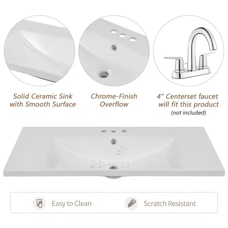36 Modern Bathroom Vanity Sink Combo with Storage , Bathroom Floor Cabinet with Drawers, Wood Bathroom Cabinets Freestanding