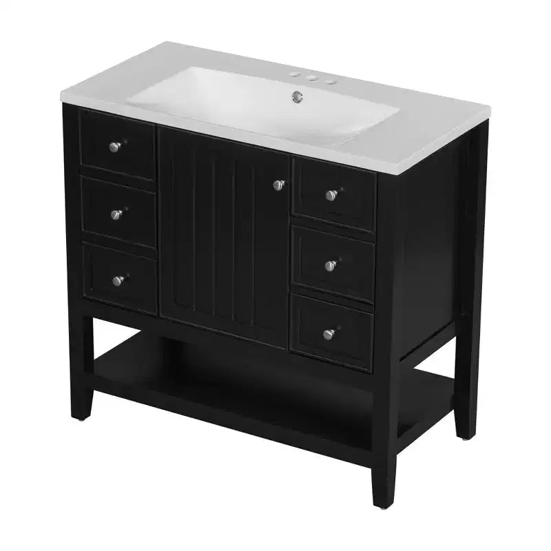 36 Modern Bathroom Vanity Sink Combo with Storage , Bathroom Floor Cabinet with Drawers, Wood Bathroom Cabinets Freestanding