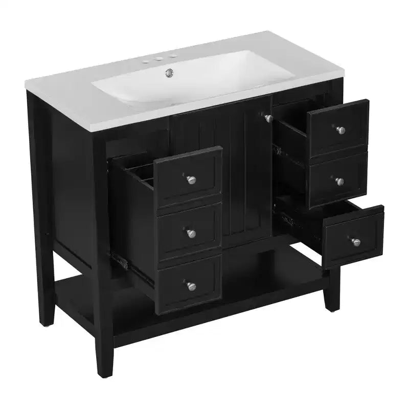 36 Modern Bathroom Vanity Sink Combo with Storage , Bathroom Floor Cabinet with Drawers, Wood Bathroom Cabinets Freestanding