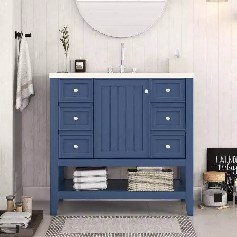 36 Modern Bathroom Vanity Sink Combo with Storage , Bathroom Floor Cabinet with Drawers, Wood Bathroom Cabinets Freestanding