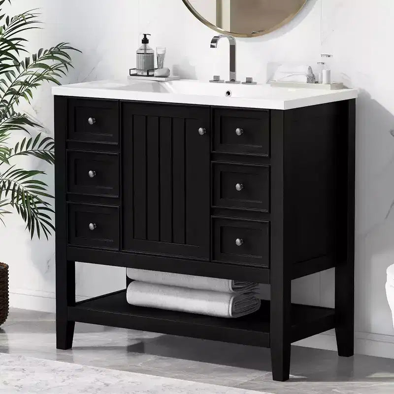 36 Modern Bathroom Vanity Sink Combo with Storage , Bathroom Floor Cabinet with Drawers, Wood Bathroom Cabinets Freestanding