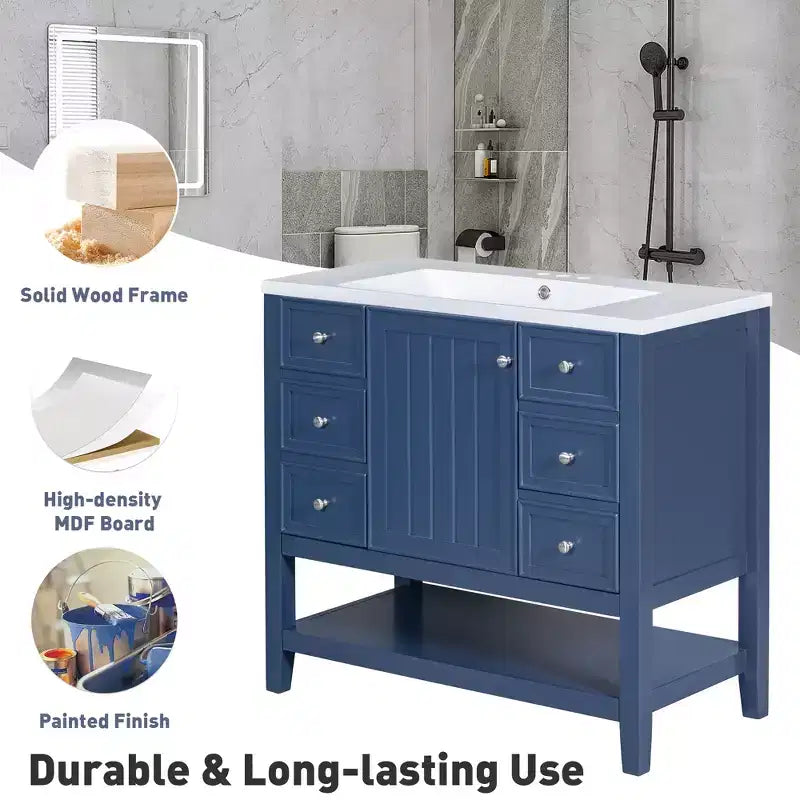 36 Modern Bathroom Vanity Sink Combo with Storage , Bathroom Floor Cabinet with Drawers, Wood Bathroom Cabinets Freestanding