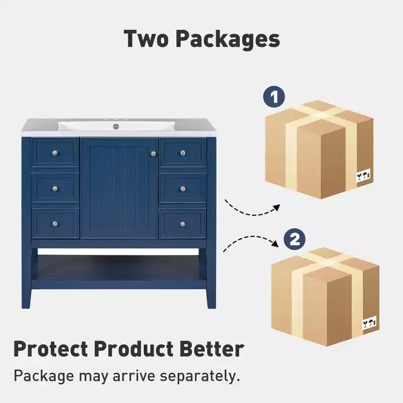 36 Modern Bathroom Vanity Sink Combo with Storage , Bathroom Floor Cabinet with Drawers, Wood Bathroom Cabinets Freestanding