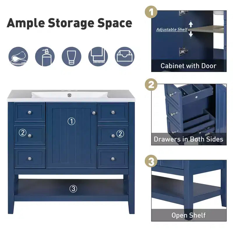 36 Modern Bathroom Vanity Sink Combo with Storage , Bathroom Floor Cabinet with Drawers, Wood Bathroom Cabinets Freestanding