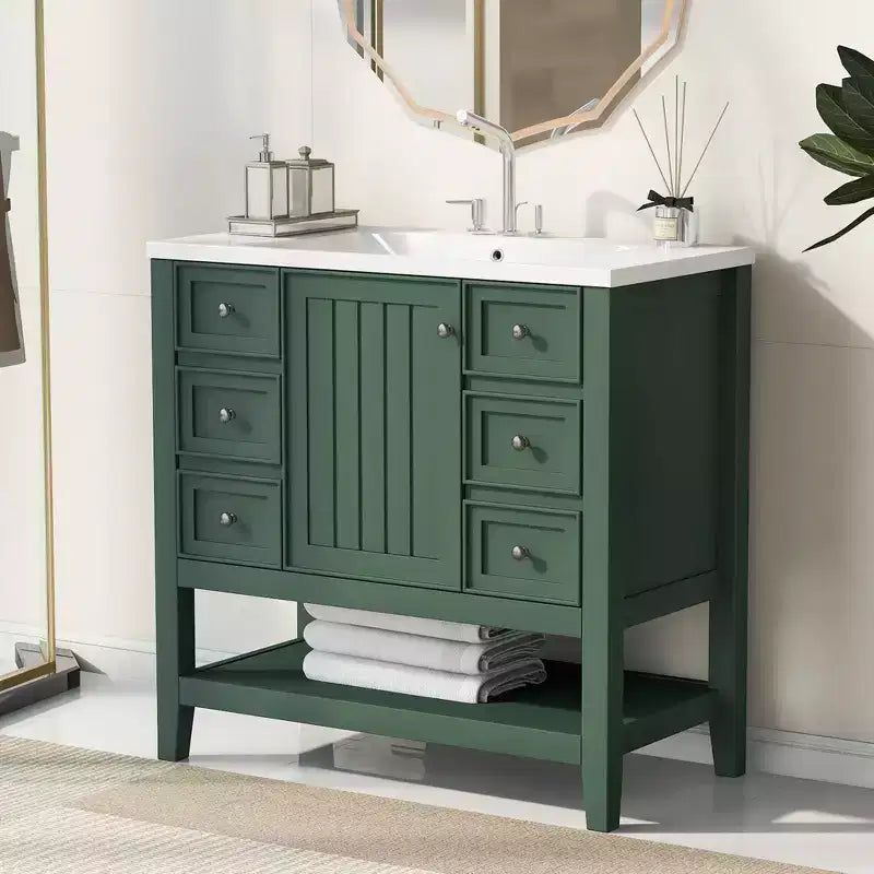 36 Modern Bathroom Vanity Sink Combo with Storage , Bathroom Floor Cabinet with Drawers, Wood Bathroom Cabinets Freestanding