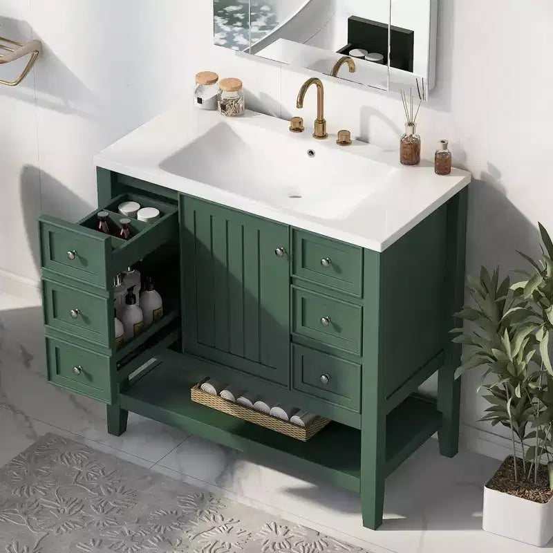 36 Modern Bathroom Vanity Sink Combo with Storage , Bathroom Floor Cabinet with Drawers, Wood Bathroom Cabinets Freestanding
