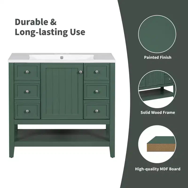 36 Modern Bathroom Vanity Sink Combo with Storage , Bathroom Floor Cabinet with Drawers, Wood Bathroom Cabinets Freestanding