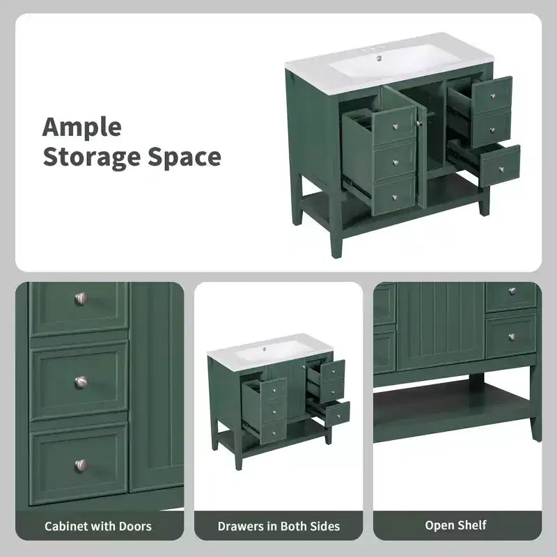 36 Modern Bathroom Vanity Sink Combo with Storage , Bathroom Floor Cabinet with Drawers, Wood Bathroom Cabinets Freestanding