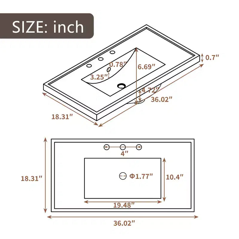 36 Modern Bathroom Vanity Sink Combo with Storage , Bathroom Floor Cabinet with Drawers, Wood Bathroom Cabinets Freestanding