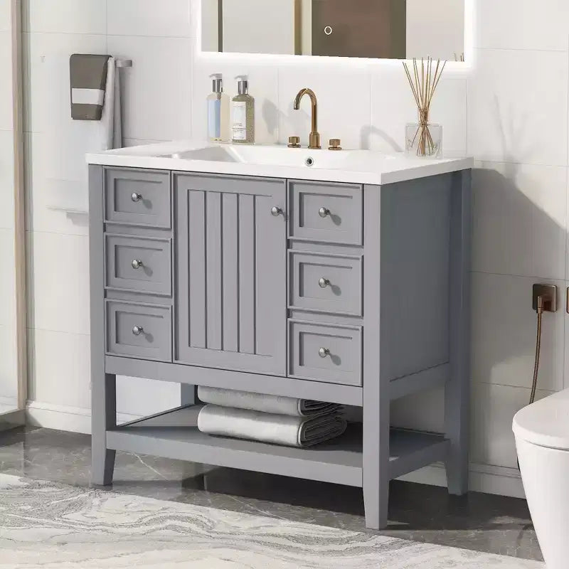 36 Modern Bathroom Vanity Sink Combo with Storage , Bathroom Floor Cabinet with Drawers, Wood Bathroom Cabinets Freestanding