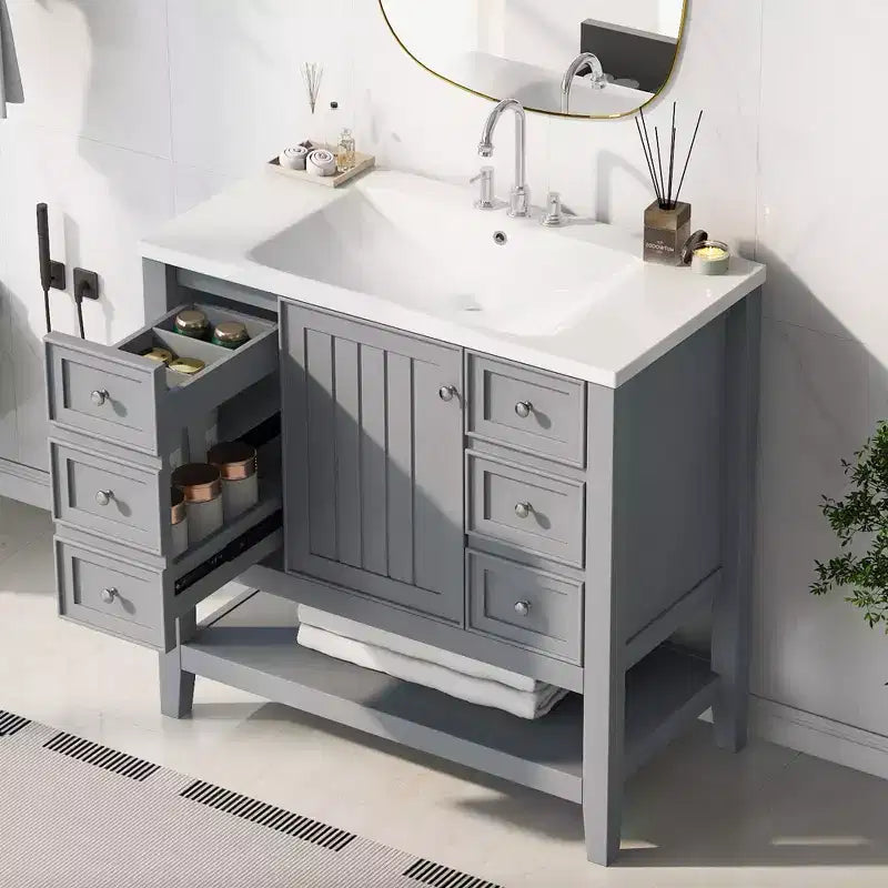 36 Modern Bathroom Vanity Sink Combo with Storage , Bathroom Floor Cabinet with Drawers, Wood Bathroom Cabinets Freestanding