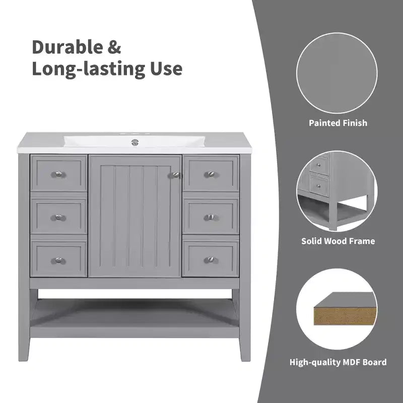 36 Modern Bathroom Vanity Sink Combo with Storage , Bathroom Floor Cabinet with Drawers, Wood Bathroom Cabinets Freestanding