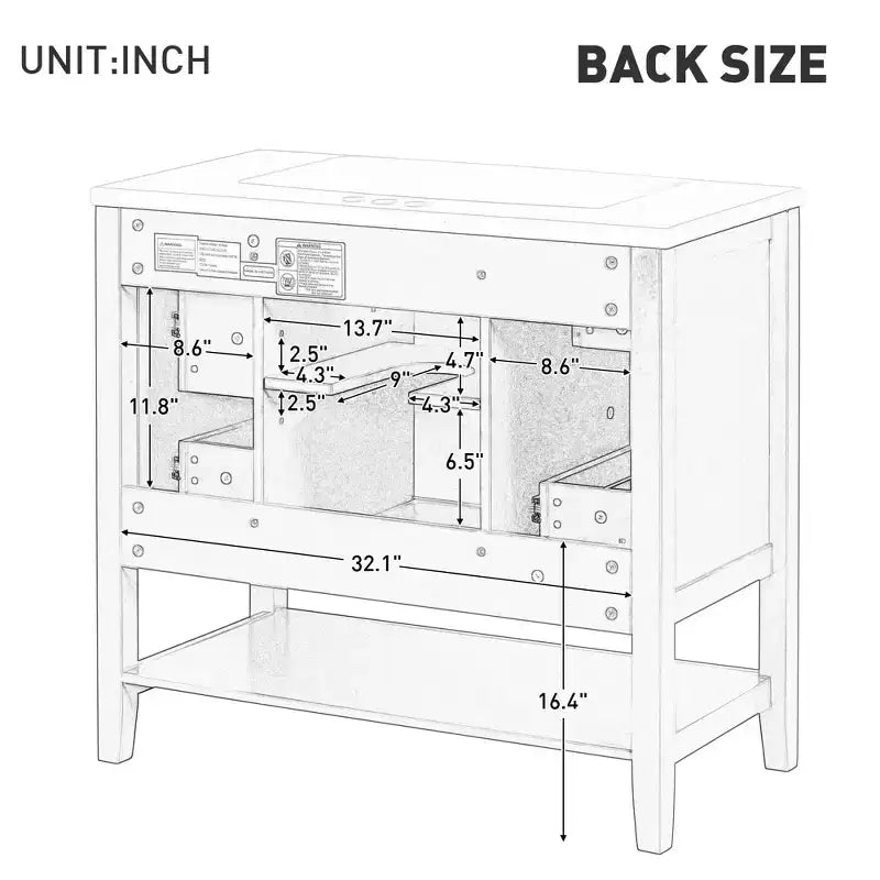 36 Modern Bathroom Vanity Sink Combo with Storage , Bathroom Floor Cabinet with Drawers, Wood Bathroom Cabinets Freestanding