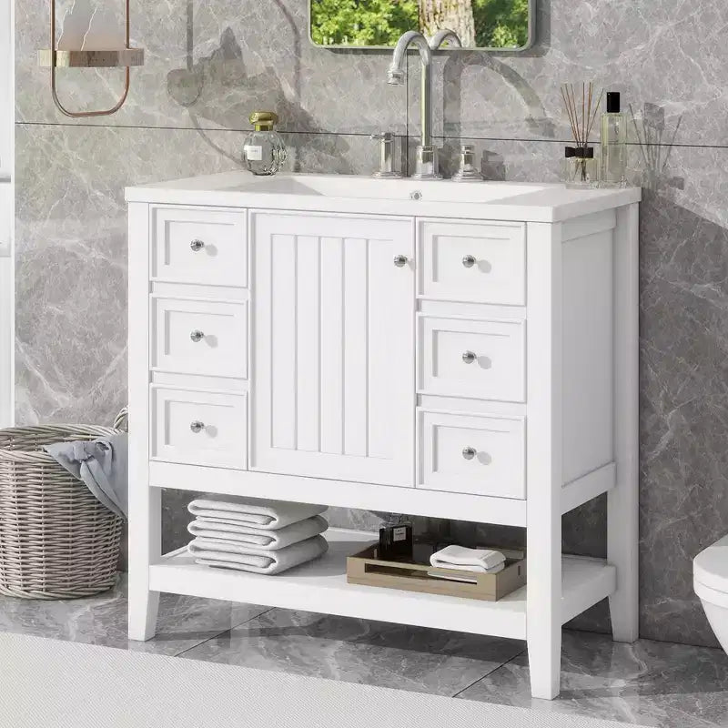 36 Modern Bathroom Vanity Sink Combo with Storage , Bathroom Floor Cabinet with Drawers, Wood Bathroom Cabinets Freestanding