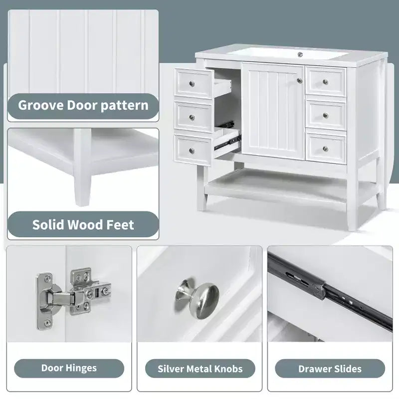 36 Modern Bathroom Vanity Sink Combo with Storage , Bathroom Floor Cabinet with Drawers, Wood Bathroom Cabinets Freestanding