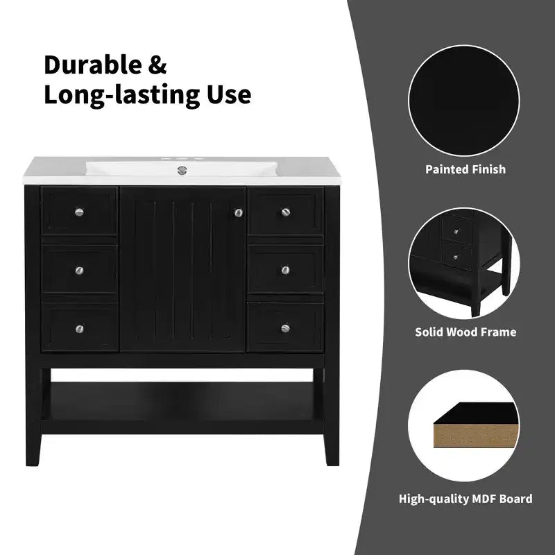 36 Modern Bathroom Vanity Sink Combo with Storage , Bathroom Floor Cabinet with Drawers, Wood Bathroom Cabinets Freestanding